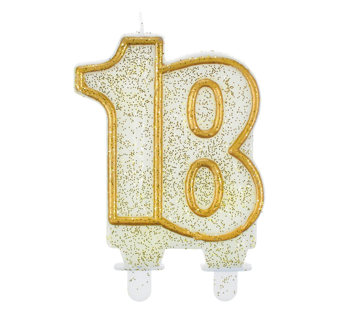 Świeczka liczba 18 urodziny, złoty kontur
