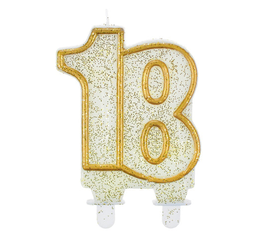 Świeczka liczba 18 urodziny, złoty kontur