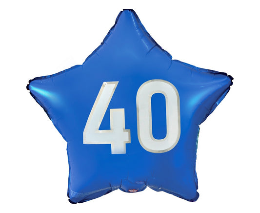 Balon foliowy Liczba 40 gwiazda niebieska, nadruk biały, 19 cali