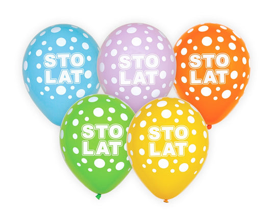 Balony na urodziny Sto Lat, kolorowe, 30 cm, 5 szt.