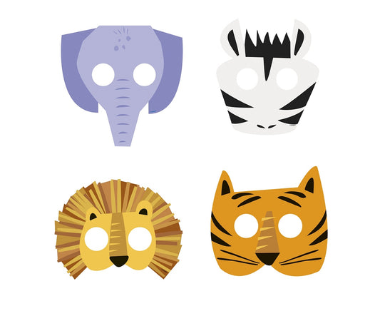 Maski papierowe Animal Safari, 4 wzory, 8 szt.