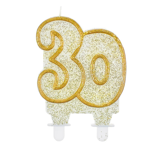 Świeczka liczba 30 urodziny, złoty kontur