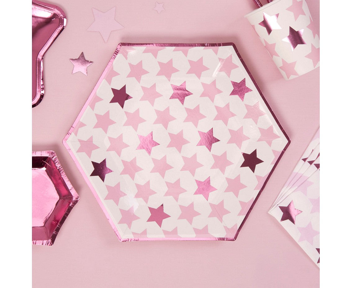 Talerzyki papierowe STAR, różowy, rozm. 27 cm, 8 szt.