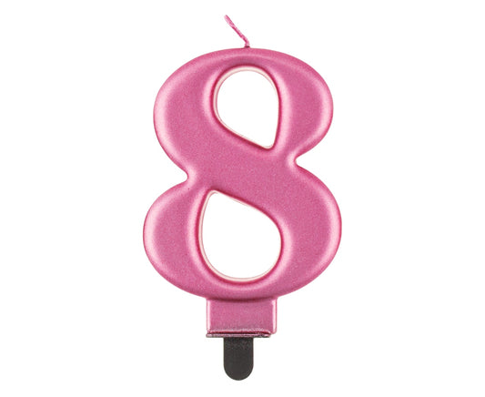 Świeczka cyfra 8 urodziny, metalik różowa, 8 cm