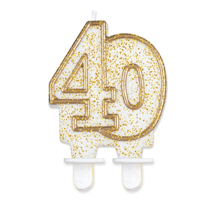 Świeczka liczba 40 urodziny, złoty kontur