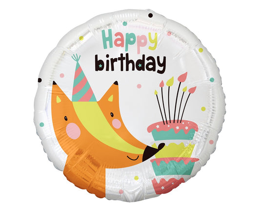 Balon foliowy Lisek z tortem (Happy Birthday), 45 cm