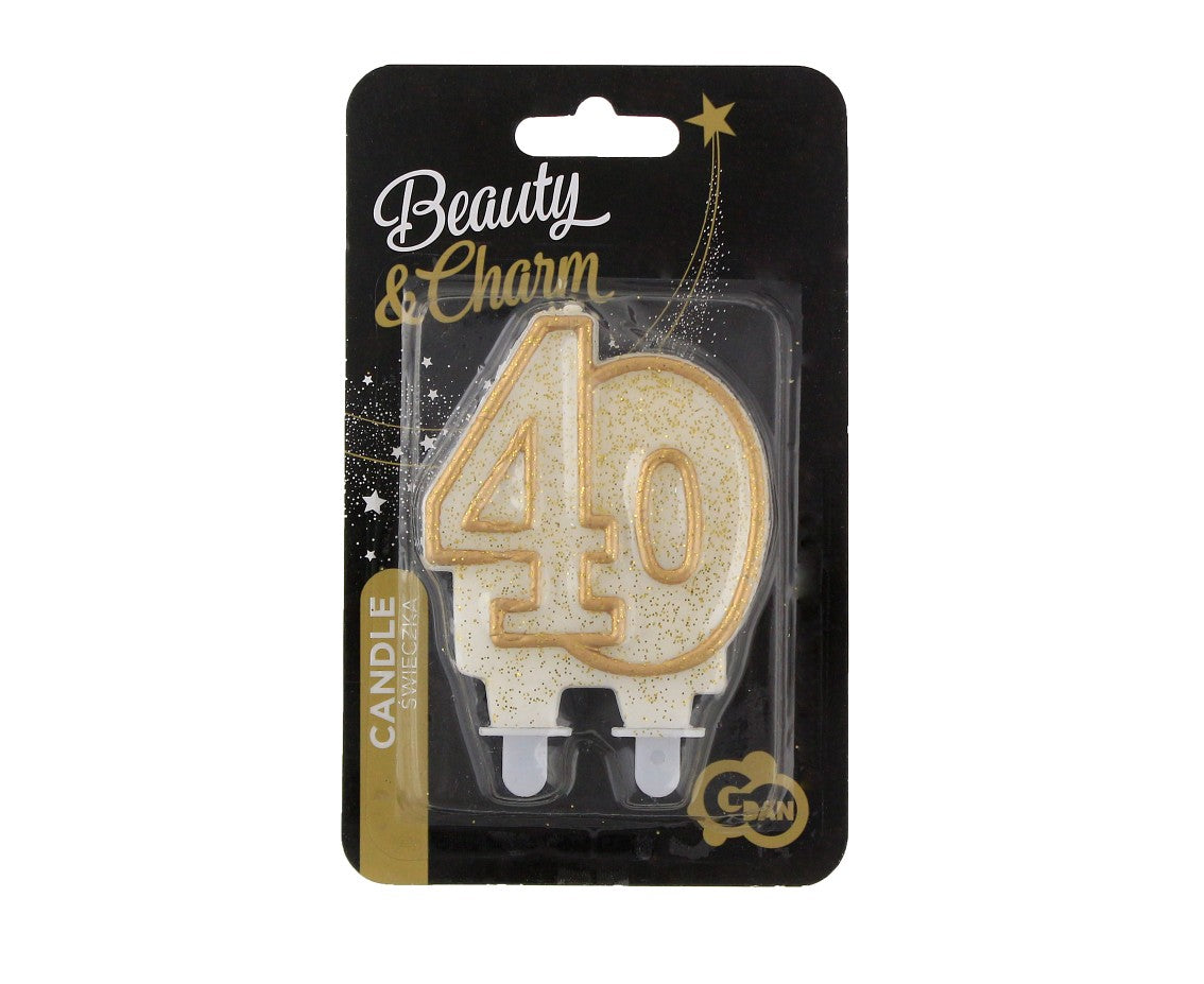 Świeczka liczba 40 urodziny, złoty kontur
