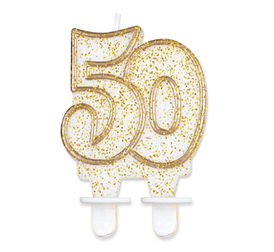 Świeczka liczba 50 urodziny, złoty kontur