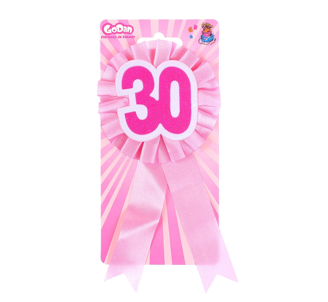 Kotylion urodzinowy 30, różowy