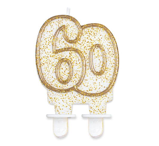 Świeczka liczba 60 urodziny, złoty kontur
