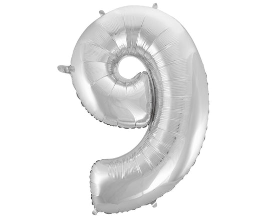 Balon foliowy Cyfra 9, srebrna, Beauty&Charm, 92 cm