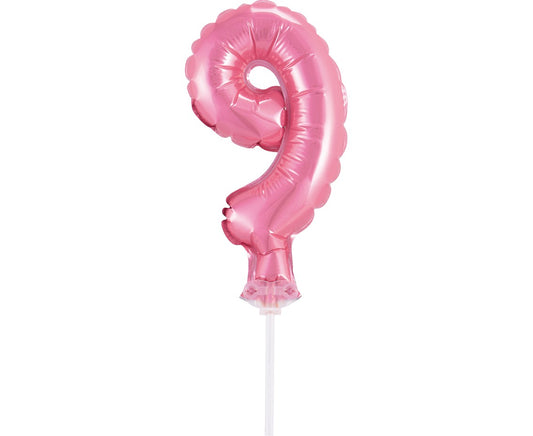 Balon foliowy na patyczku, CYFRA 9, różowa