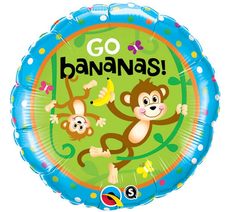 Balon foliowy 18" QL CIR - "Happy Birthday Monkeys – Go Bananas"
