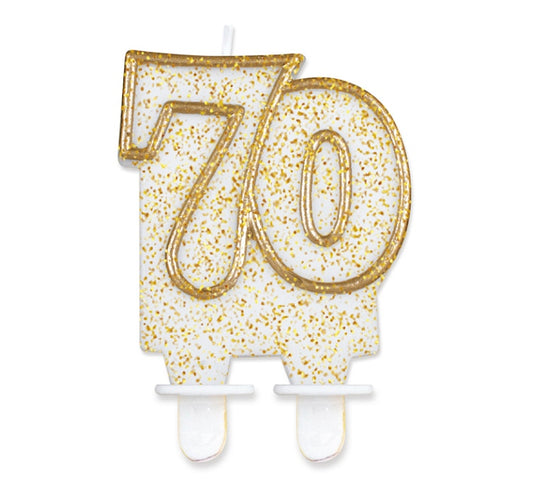 Świeczka liczba 70 urodziny, złoty kontur