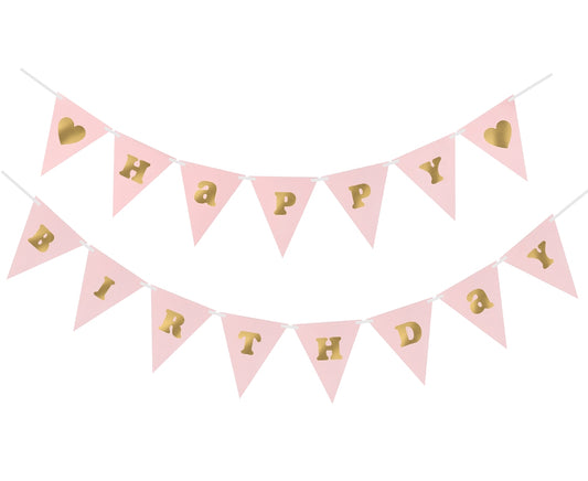 Girlanda FLAGI „Happy Birthday” różowa - 300 cm