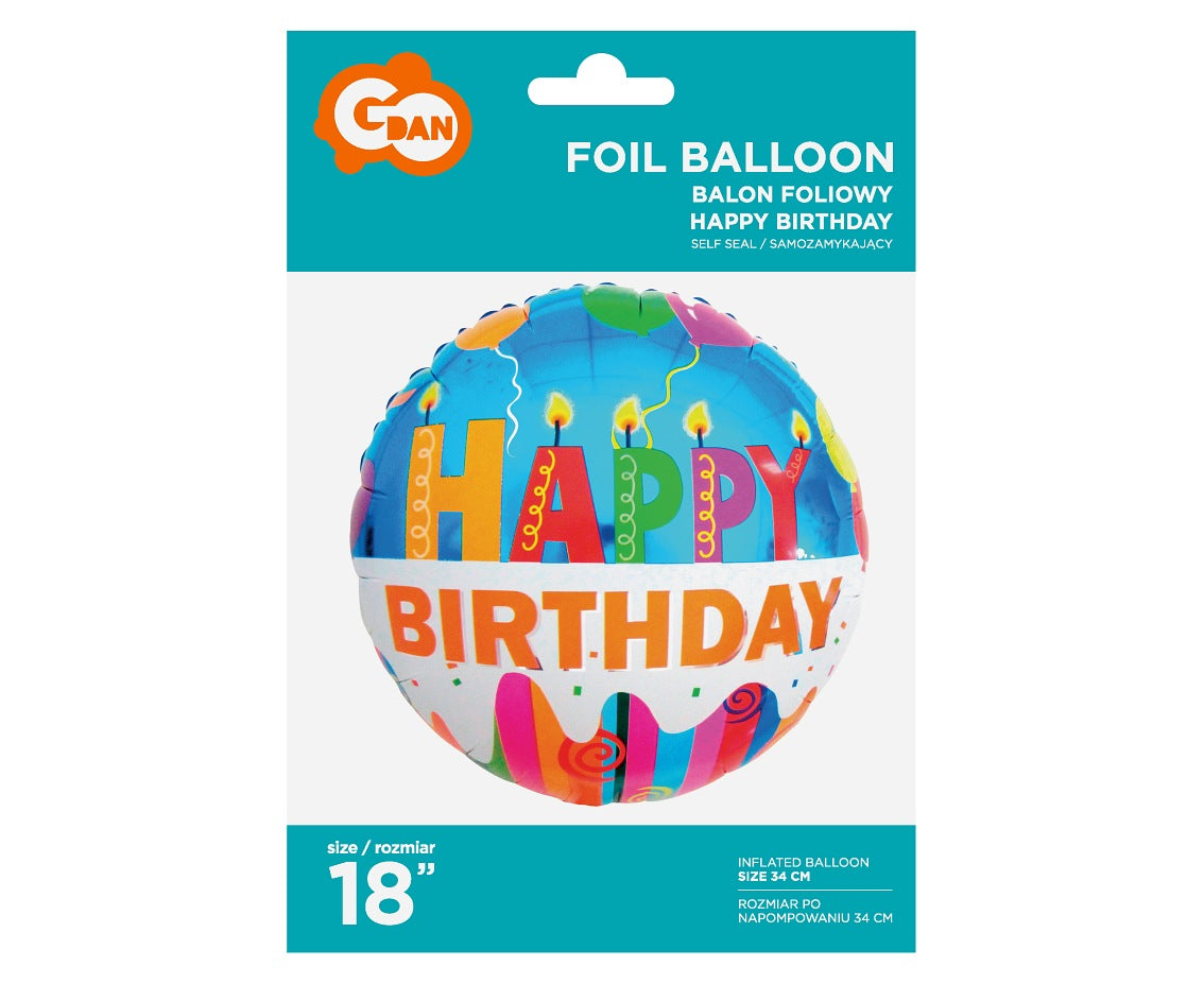 Balon foliowy urodzinowy Happy Birthday (świeczki), 18 cali