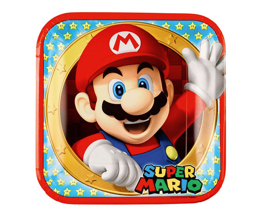 Talerzyki papierowe kwadratowe Super Mario 23x23 cm, 8 szt.
