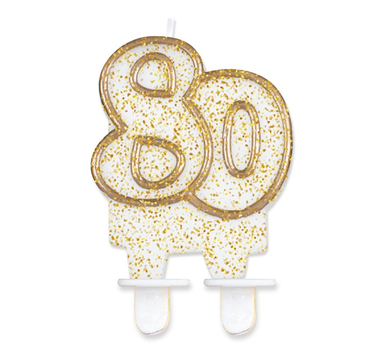 Świeczka liczba 80 urodziny, złoty kontur