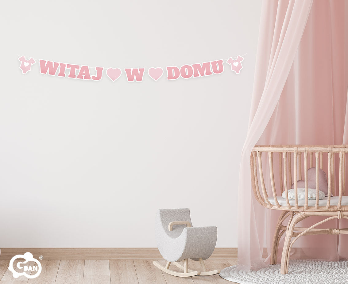 Girlanda papierowa B&G Witaj w domu, różowa, 280 cm