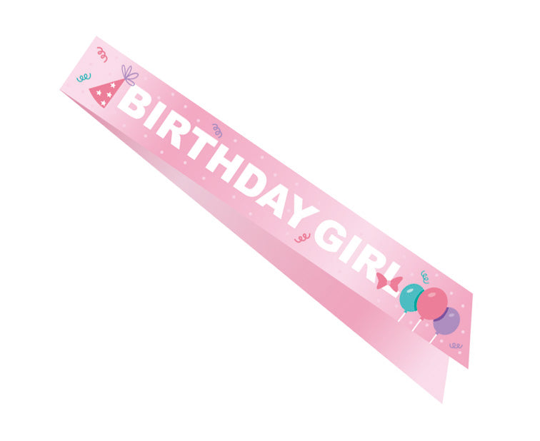 Szarfa urodzinowa Birthday Girl, różowa, rozm. 10x150 cm