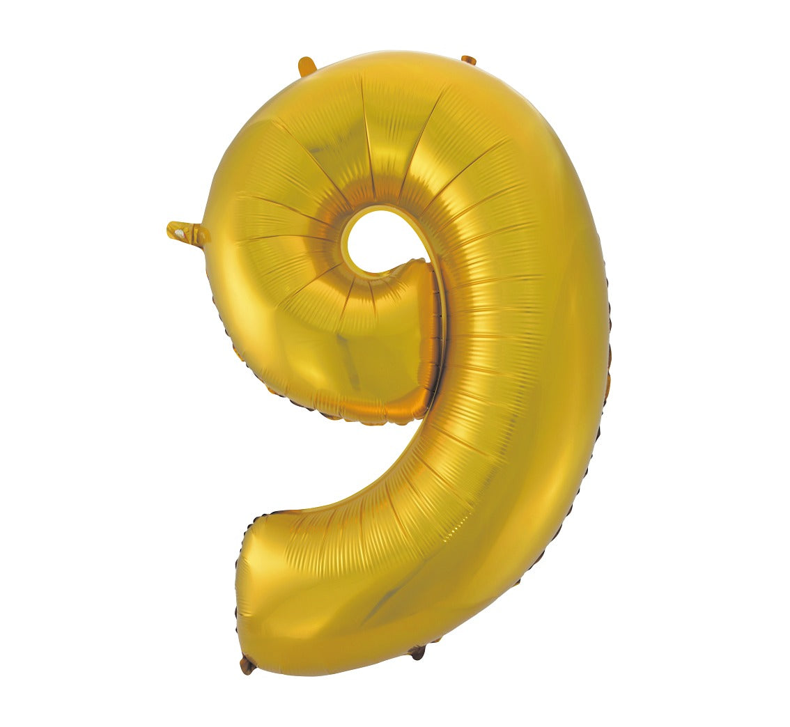 Balon foliowy Cyfra 9, złota, matowa, 92 cm