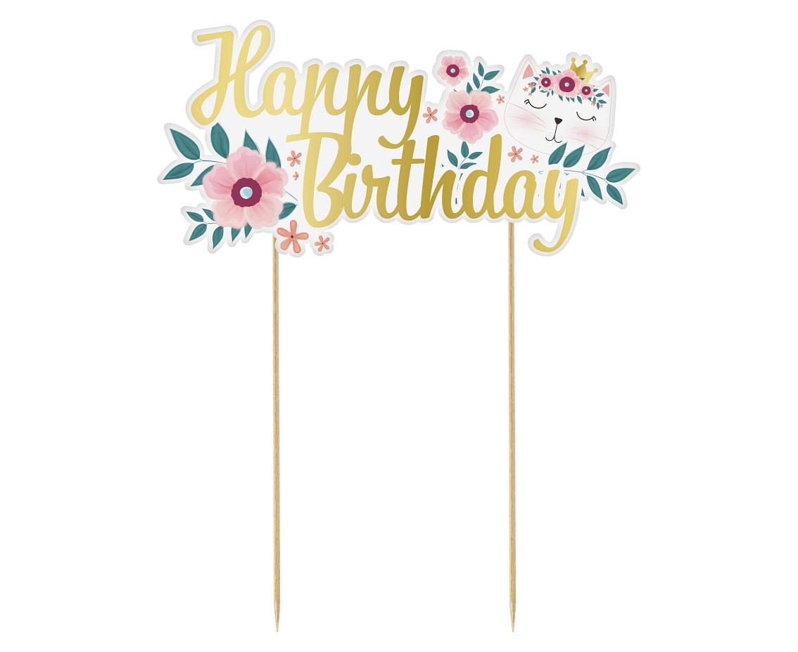 Dekoracja na tort KOTEK - Happy Birthday