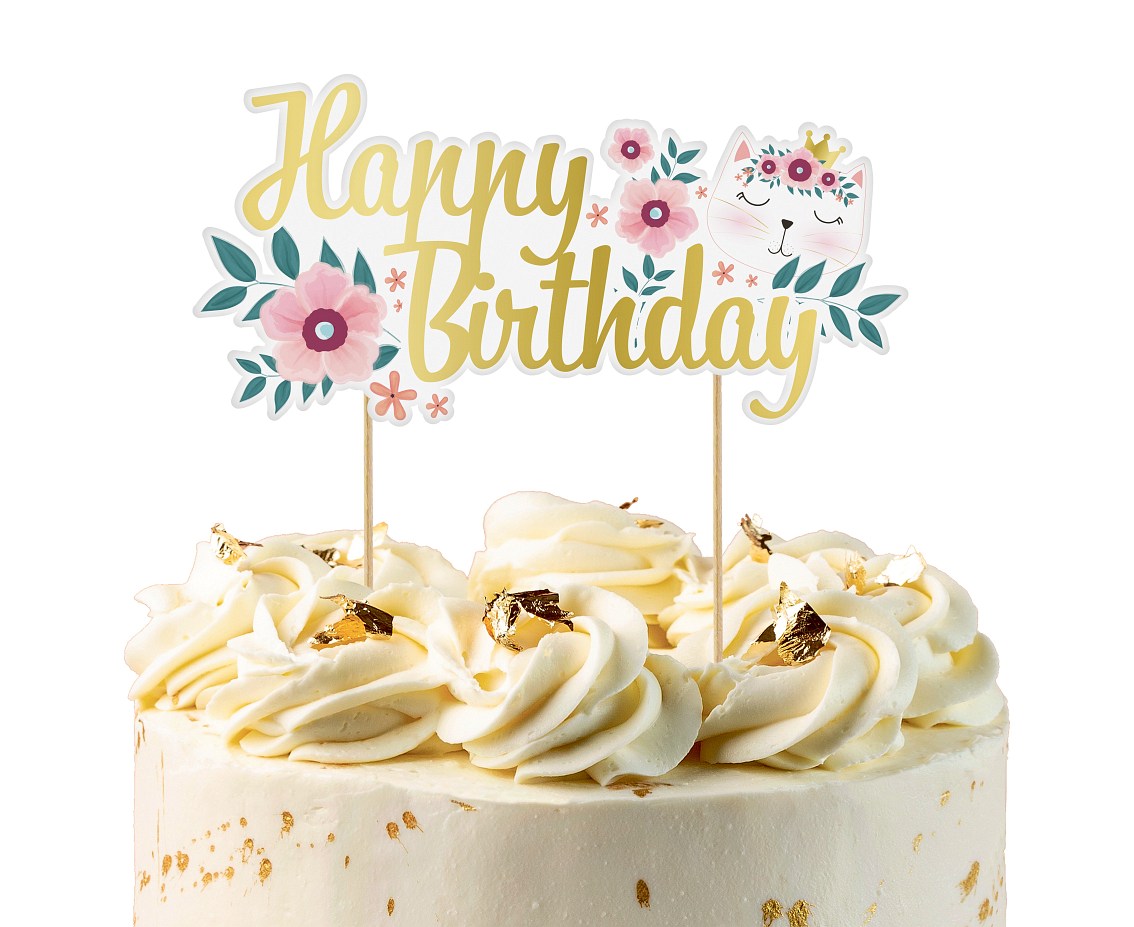 Dekoracja na tort KOTEK - Happy Birthday