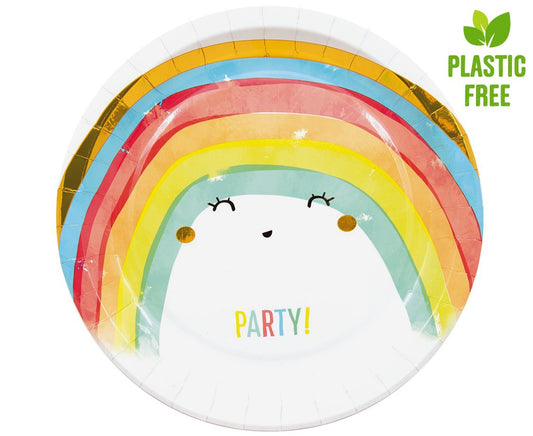 Talerzyki papierowe Rainbow Party, 23 cm, 8 szt. (plastic-free)