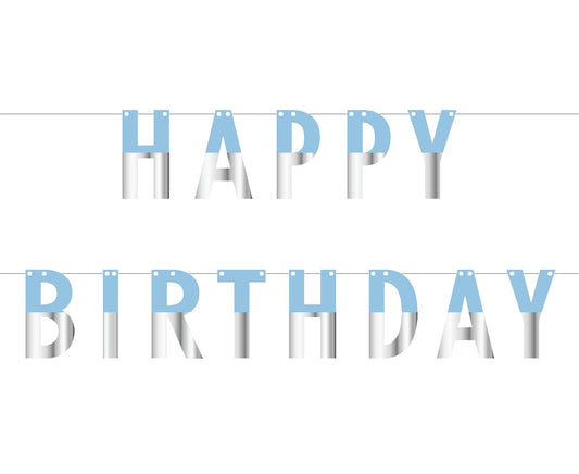 Girlanda papierowa (zrób to sam) Happy Birthday, niebiesko-srebrna, dł. 160 cm