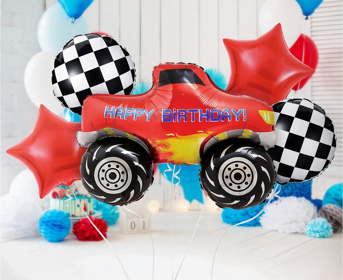 Balony foliowe - zestaw Monster Truck, Happy Birthday, 5 szt.
