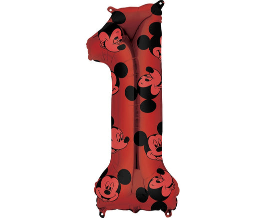 Balon foliowy cyfra 1 Myszka Mickey, czerwony, 66 cm