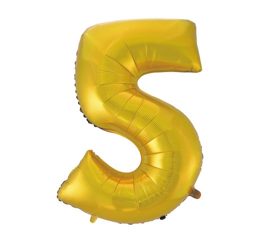 Balon foliowy Cyfra 5, złota, matowa, 92 cm