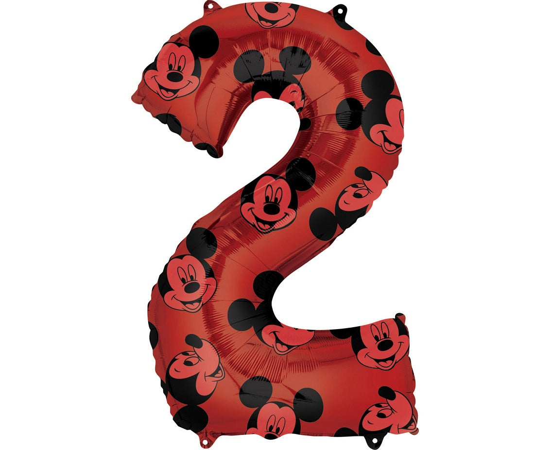 Balon foliowy cyfra 2 Myszka Mickey, czerwony, 66 cm
