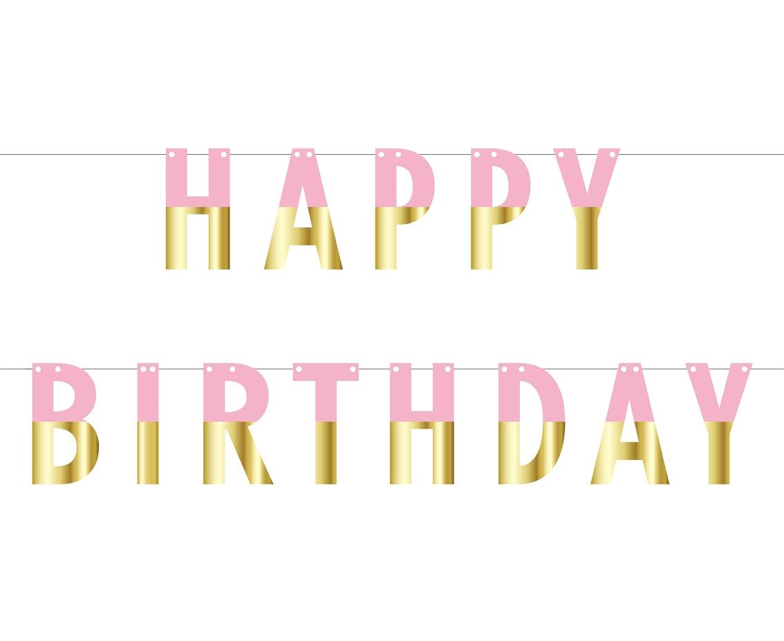 Girlanda papierowa (zrób to sam) Happy Birthday, różowo-złota, dł. 160 cm