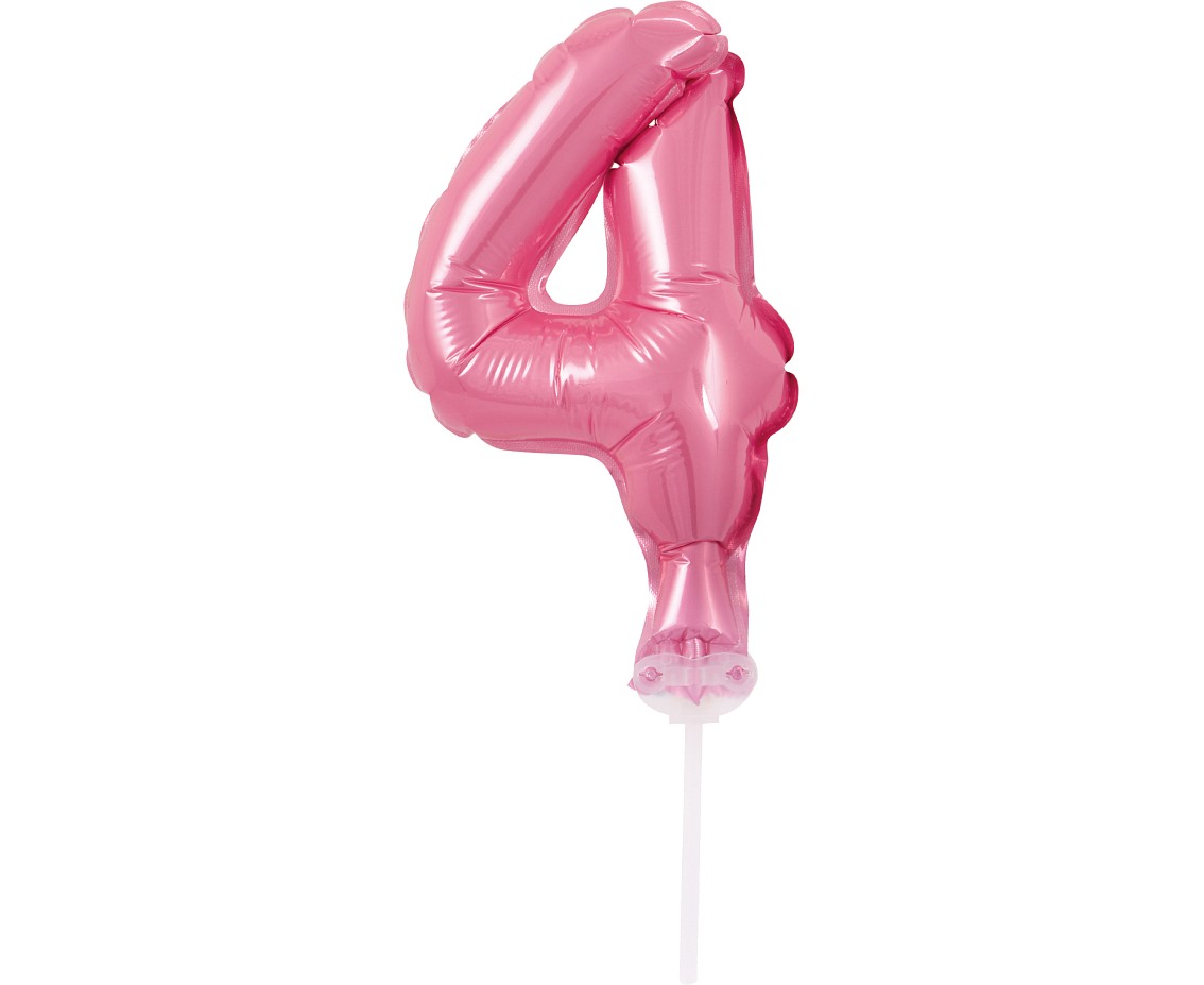 Balon foliowy na patyczku, CYFRA 4, różowa