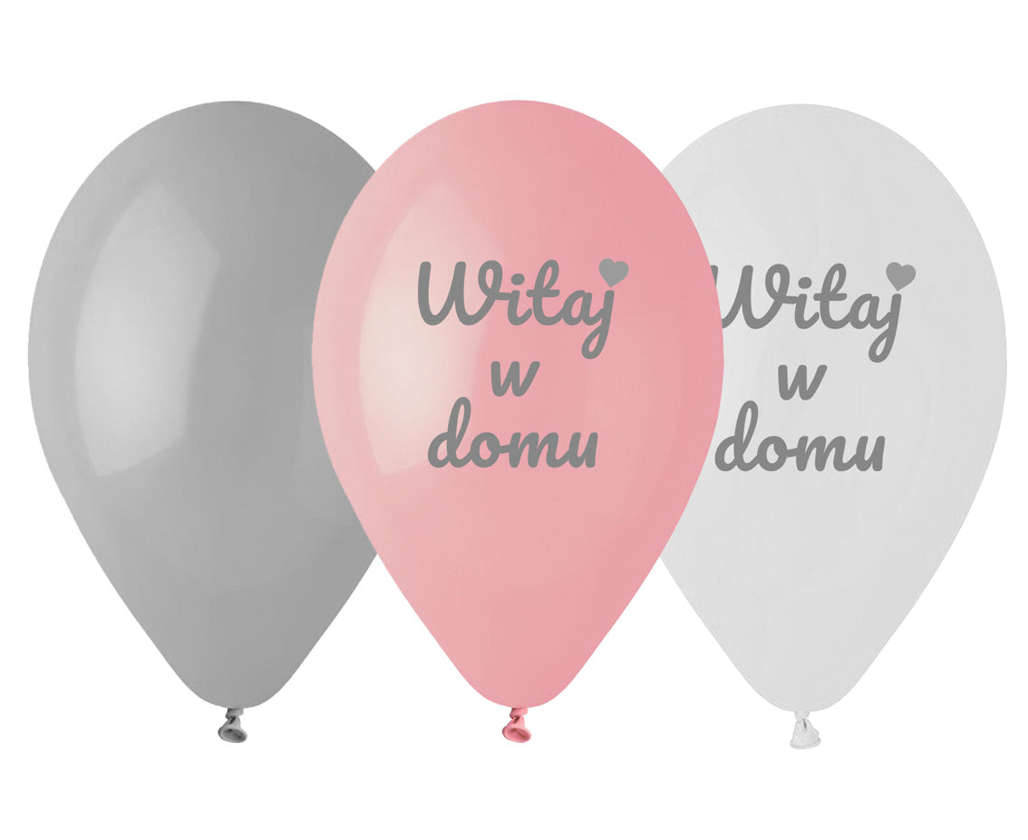 Balony Premium Witaj w domu, różowe, 12"/ 6 szt.