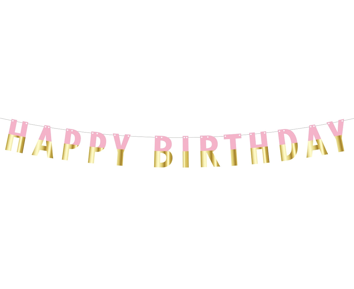 Girlanda papierowa (zrób to sam) Happy Birthday, różowo-złota, dł. 160 cm