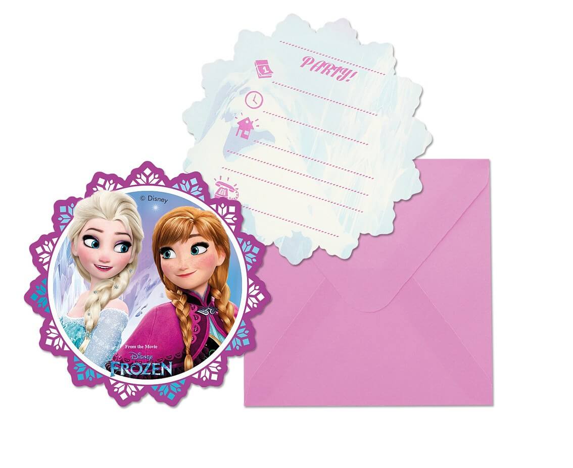 Zaproszenie na imprezę + koperty KRAINA LODU Frozen, 6szt