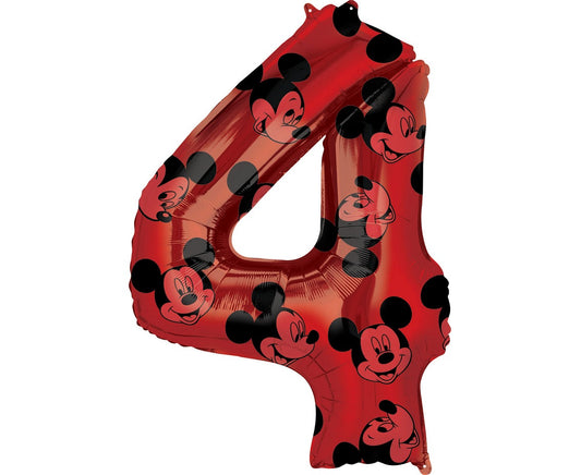 Balon foliowy cyfra 4 Myszka Mickey, czerwony, 66 cm