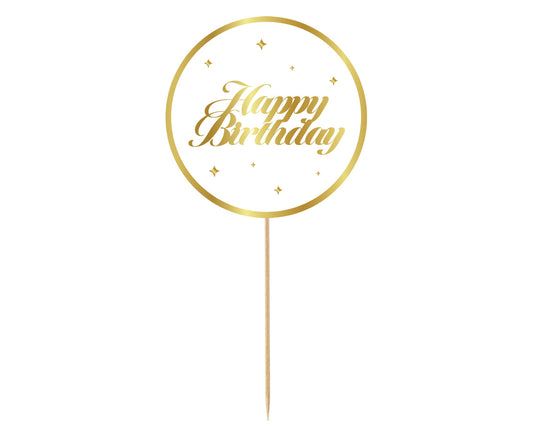 Dekoracja papierowa na tort B&G Party - Happy Birthday, biała, gwiazdki