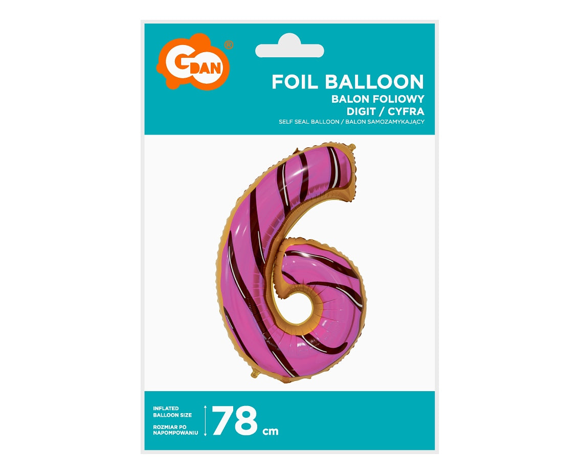 Balon foliowy CYFRA 6, ciasteczko - 78 cm