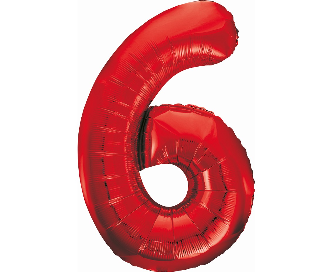 Balon foliowy Cyfra 6, czerwona, 85 cm