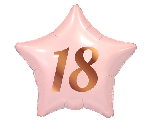 Balon foliowy Liczba 18, gwiazda różowa, nadruk różowo-złoty, 19"