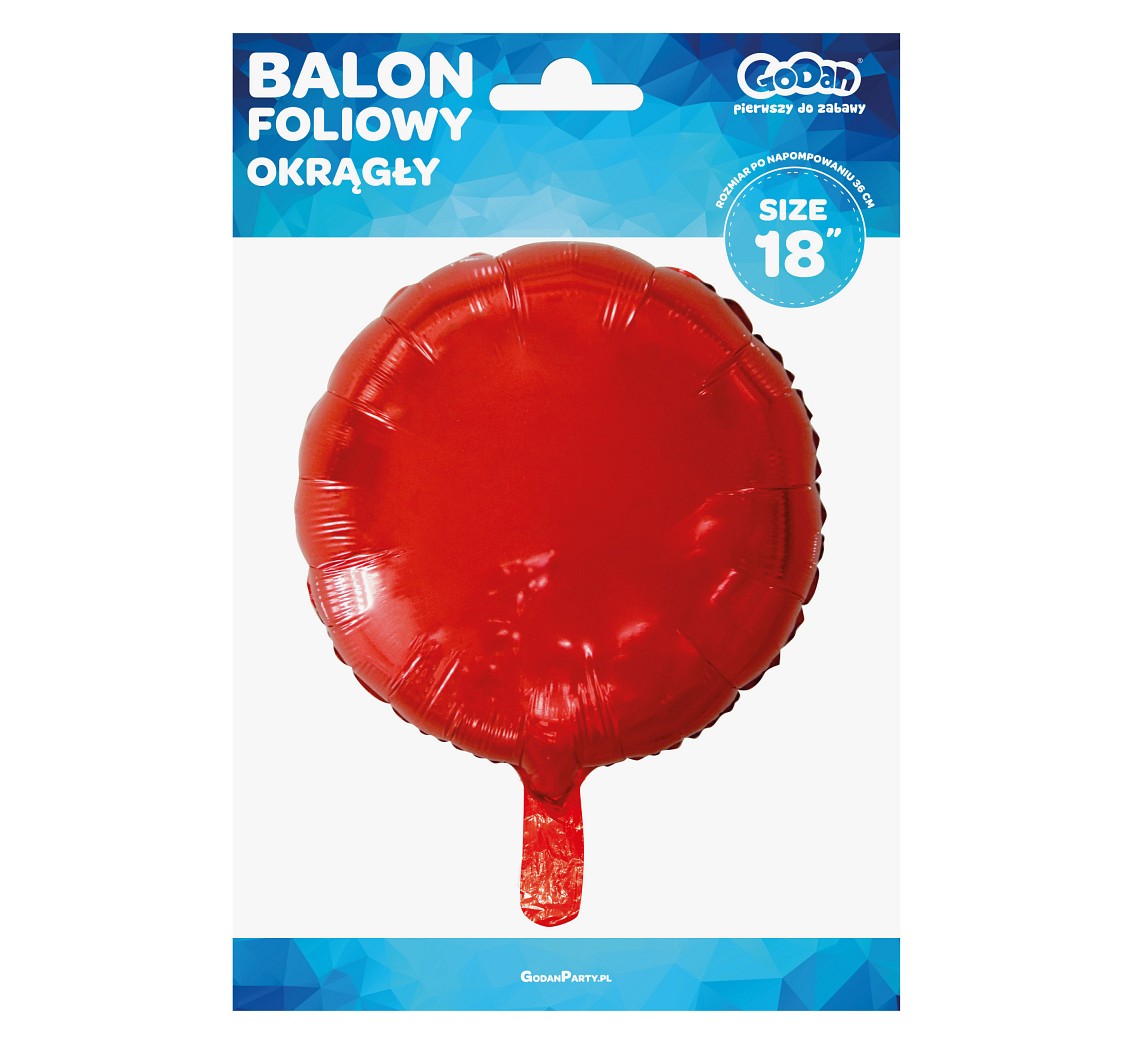 Balon foliowy OKRĄGŁY, czerwony, 18 cali