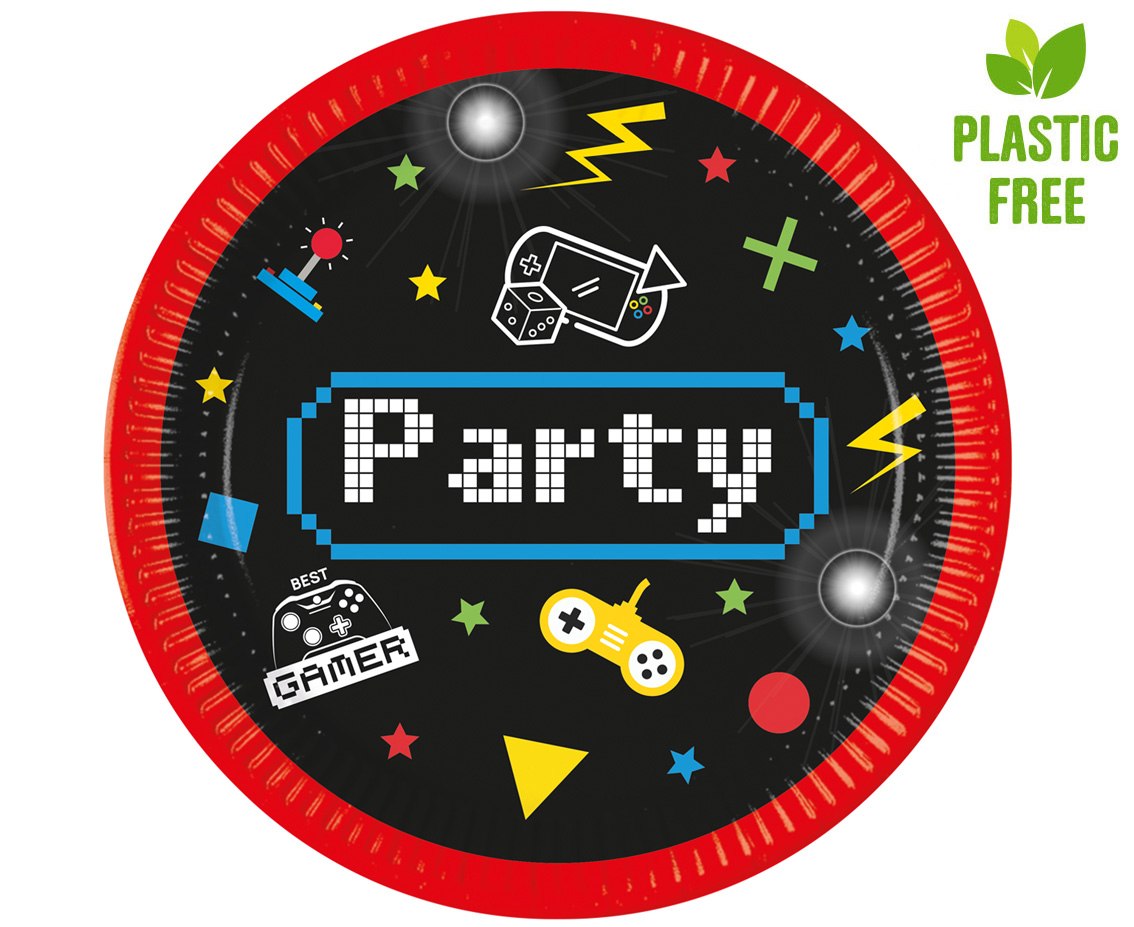 Talerzyki papierowe Gaming Party, next generation, 23 cm, 8 szt. (plastic-free)