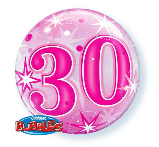 Balon foliowy LICZBA 30, Urodziny, różowy 22 cali QL Bubble