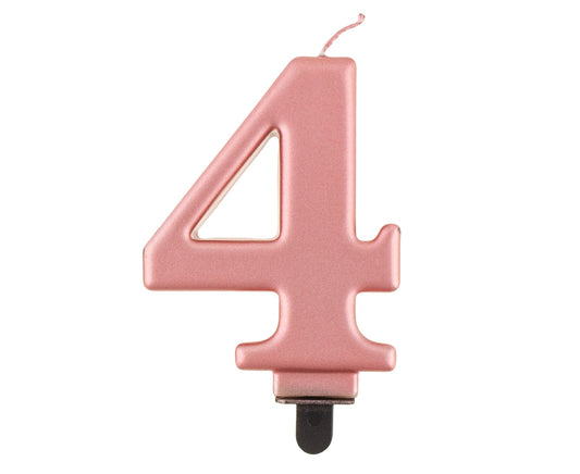 Świeczka cyfra 4 urodziny, metalik różowo-złota, 8 cm
