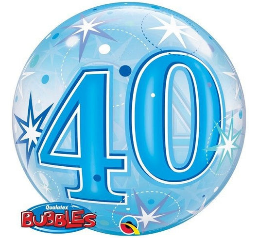 Balon foliowy LICZBA 40, Urodziny 40 niebieskie gwiazdki , 22 cali QL Bubble