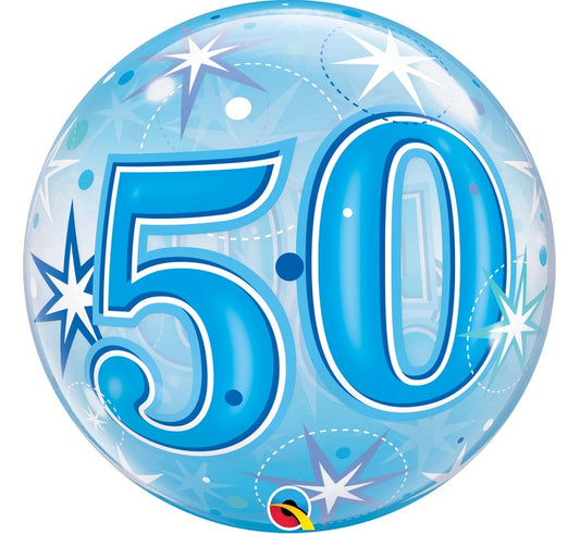 Balon foliowy Liczba 50, Urodziny, niebieski 22 cali QL Bubble