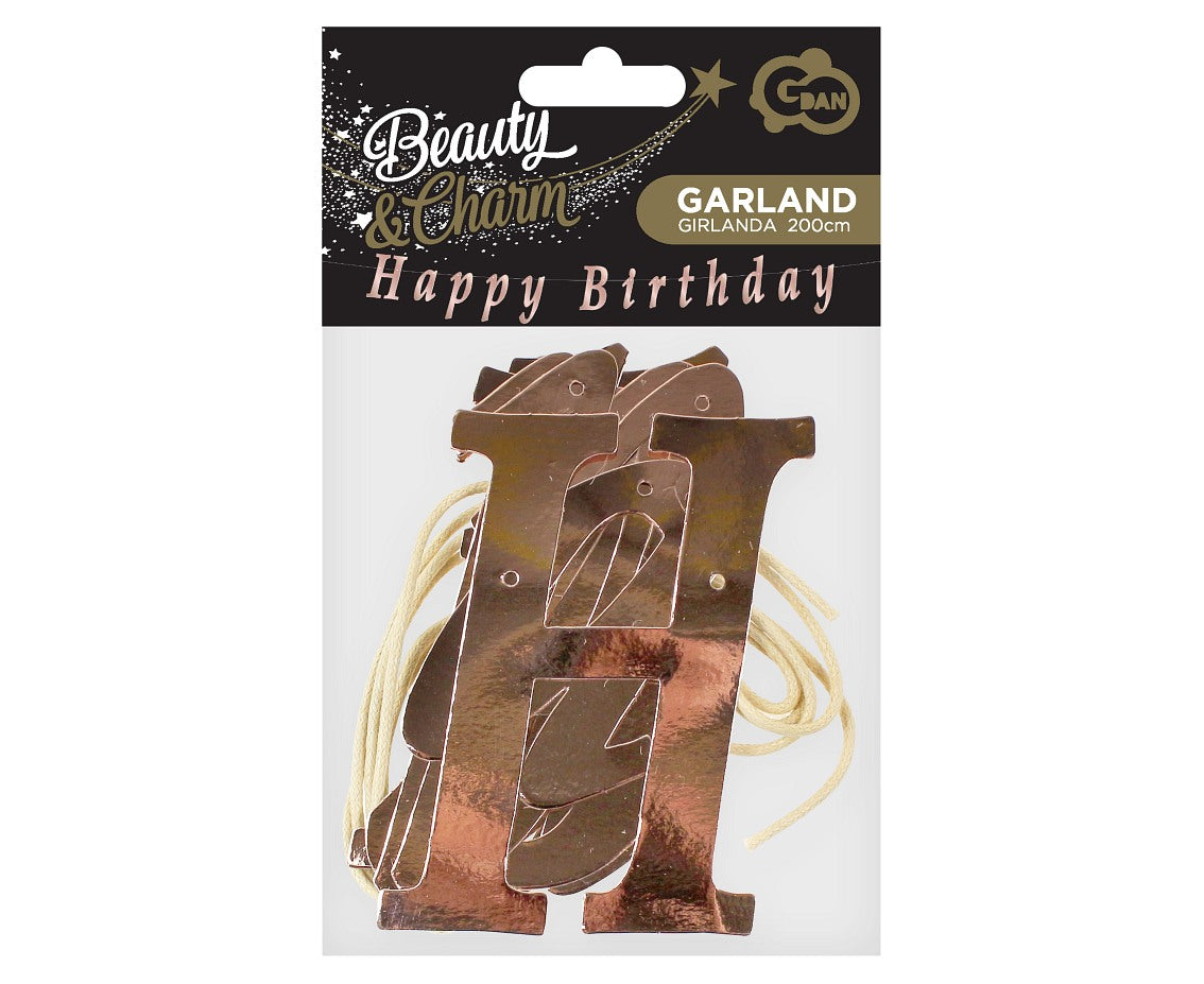 Girlanda B&C Happy Birthday, metaliczna różowo-złota, 200 cm